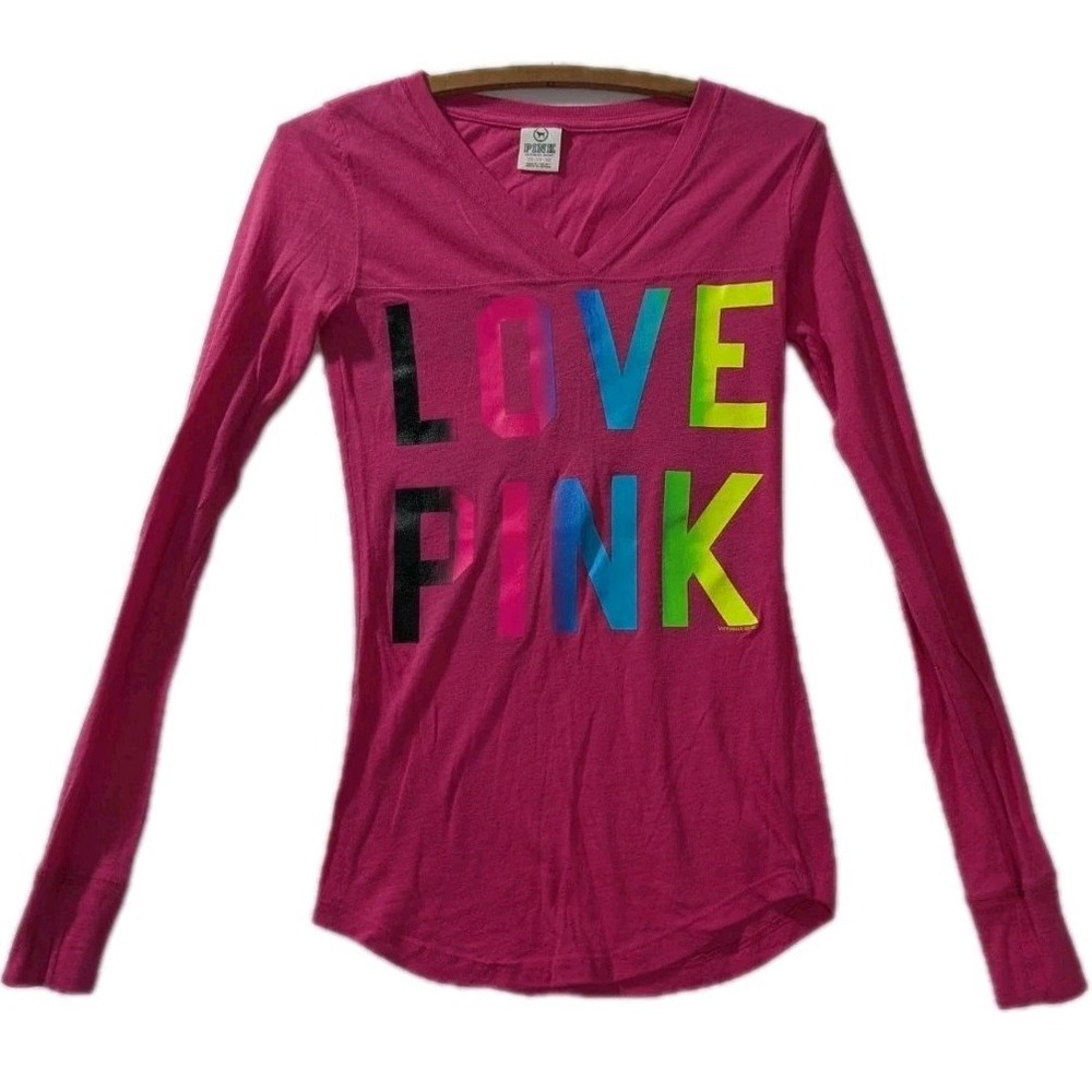 Victoria's Secret Pink Y2K LOVE PINK‎ Neon Long Sleeve Tee Women's XS Fairycore